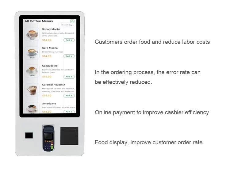 Floor Standing Touchscreen Self-Service Information Terminal Bill Payment LCD Touch Screen Interactive Kiosk for Self Service Ordering Food Meal Vending Machine