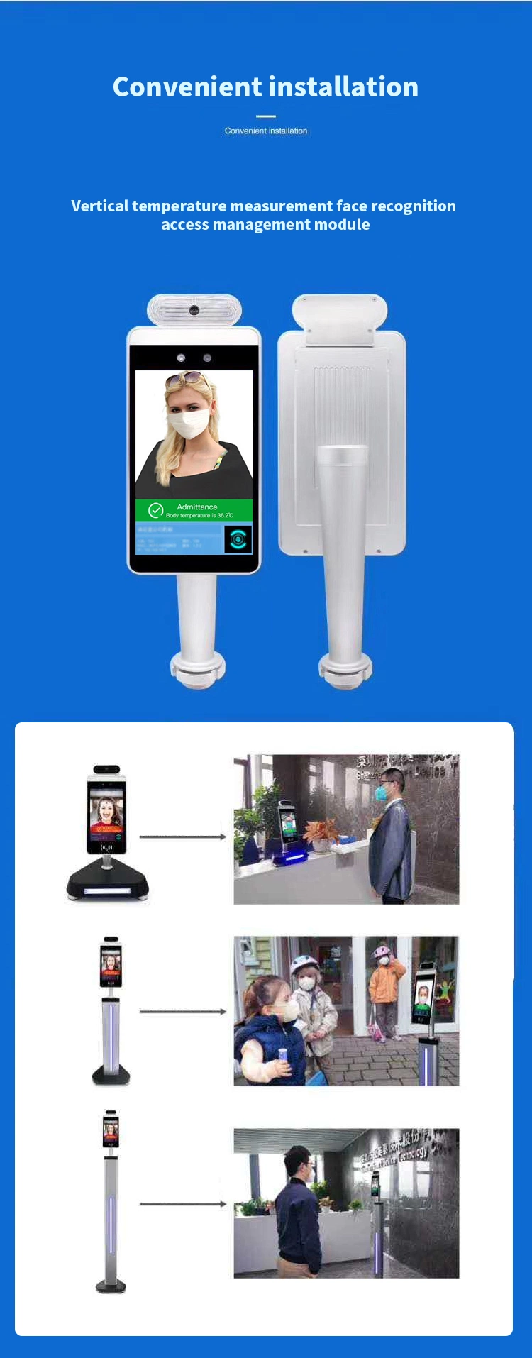 Face Recognition Thermometer Intelligent Body Temperature Kiosk for Access Control