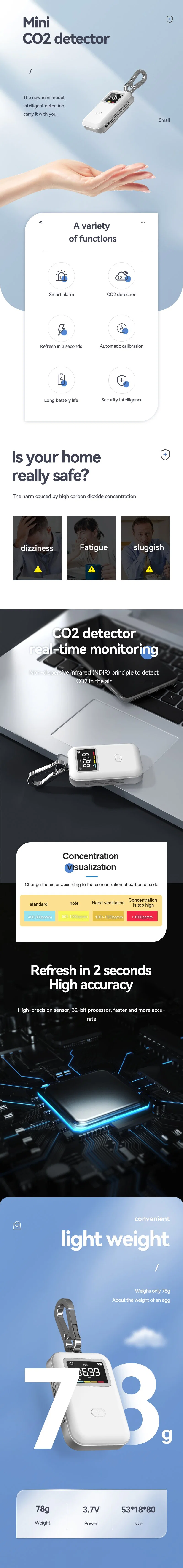 Portable Digital Indoor Monitor Mini CO2 Meter Detector for Air Monitoring