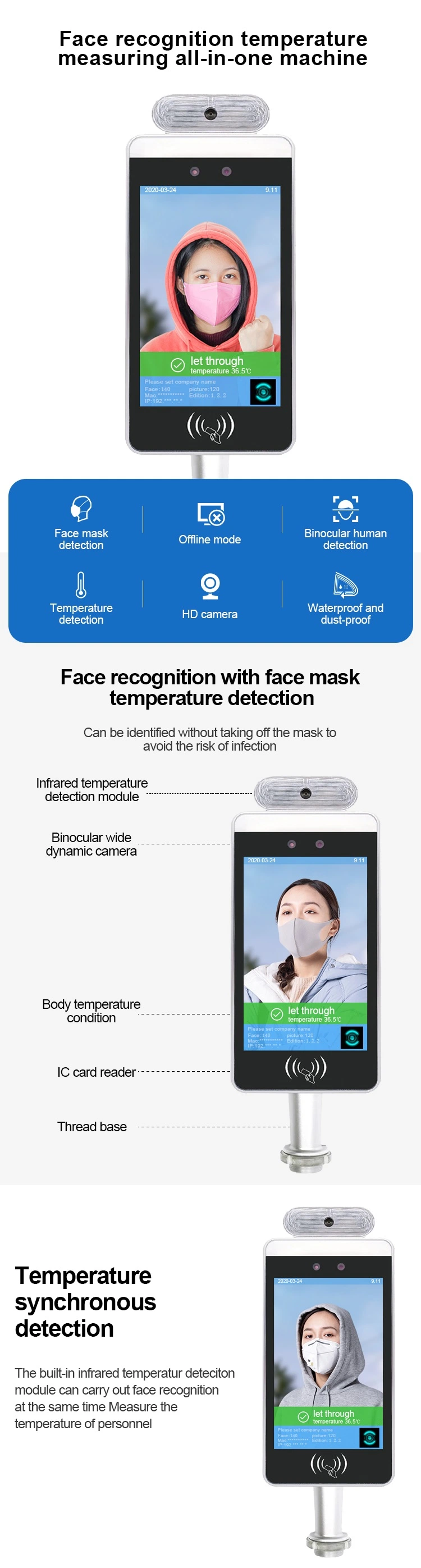Non-Contact Remote Temperature Detect Infrared Thermometer with Face Recognition for Human Body Temperature