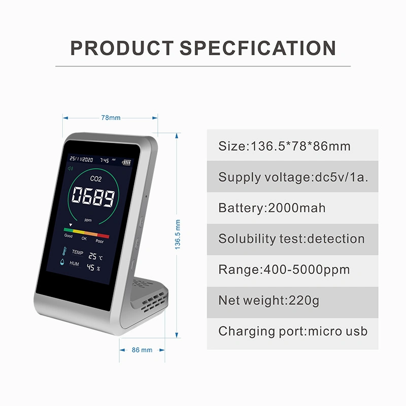 Smart Chip High-Precision Air Quality Monitor Indoor Temperature and Humidity Analyzer CO2 Monitor Detector