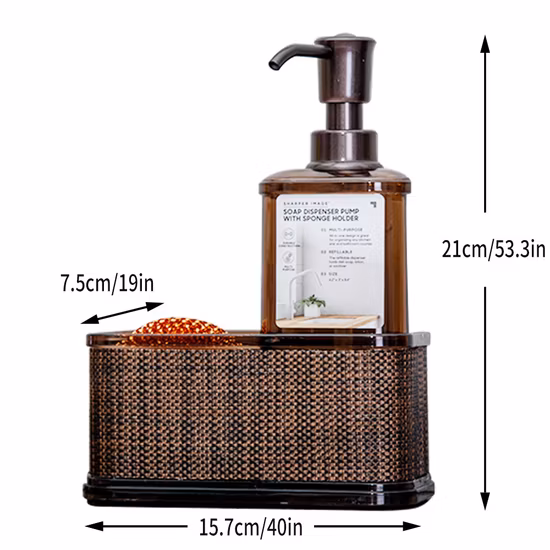 Sink Shelf Soap Sponge Drain Rack, Soap Dispenser for Kitchen Sink with Sponge Holder Corner Sink Storage Basket, Sink Caddy Soap Organizer Suction Cup Esg12178