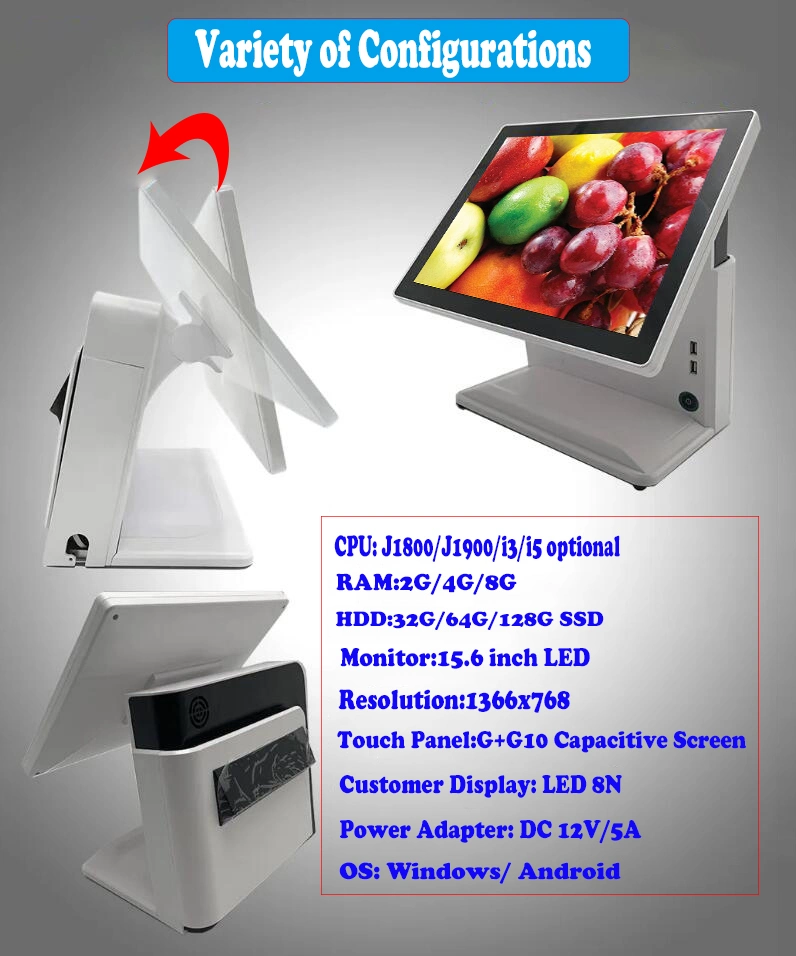 Factory Direct 15 Inch Dual Touch Cash Register Terminal All in One POS System