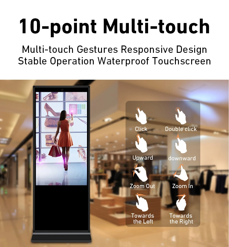 Kiosk Customized 43 Inch LCD Panel Infrared Touch Screen WiFi USB RJ45 Vertical Floor Standing Advertising Displayer